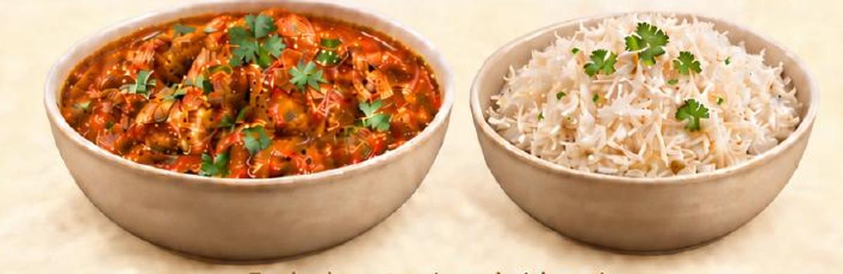 Curry indien et riz basmati, illustration de notre carte